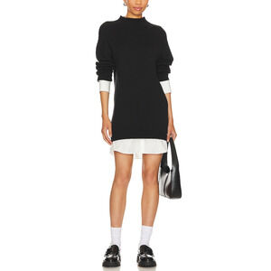 Central Park West 'Sutton' Black Cotton Poplin Sweater Shirting Dress Size S